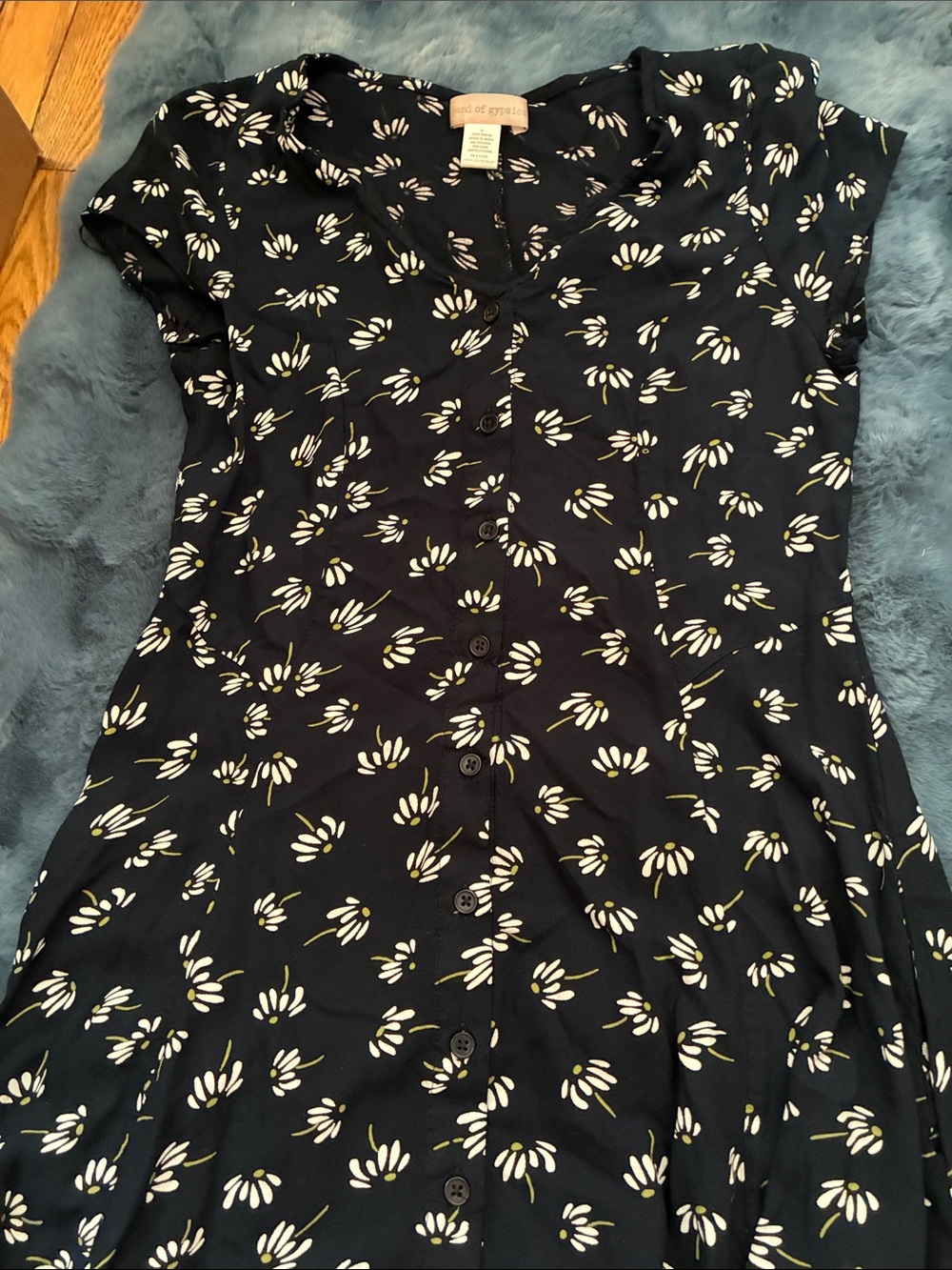 Navy Midi Button Down Dress with White Floral Print